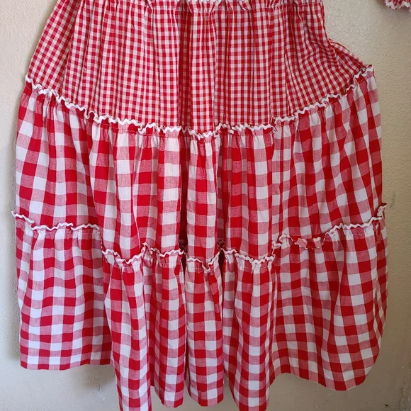 VTG Cottagecore Red Ruffled Gingham Plaid Maxi Dress Size S - Picture 7 of 11